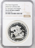 2024 SILVER 2 0Z £5 ST. GEORGE & THE DRAGON PF 67 ULTRA CAMEO - NGC SILVER COINS - Cambridgeshire Coins