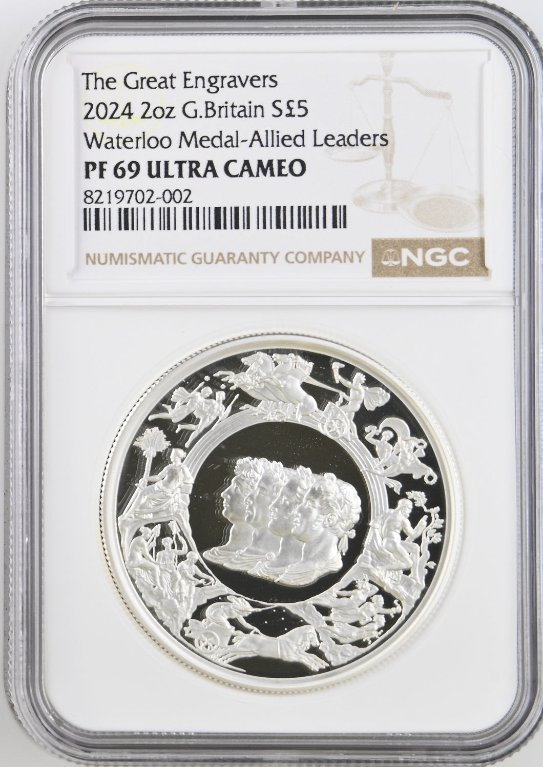 2024 SILVER PROOF 2 0Z £5 WATERLOO MEDAL - ALLIED LEADERS PF 69 ULTRA CAMEO - NGC SILVER COINS - Cambridgeshire Coins