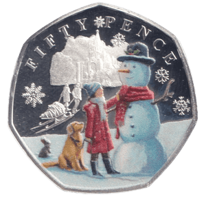 2024 SILVER PROOF 50P COLOURED SNOWMAN BAILIWICK OF GUERNSEY - 50P REGIONAL ISSUES - Cambridgeshire Coins