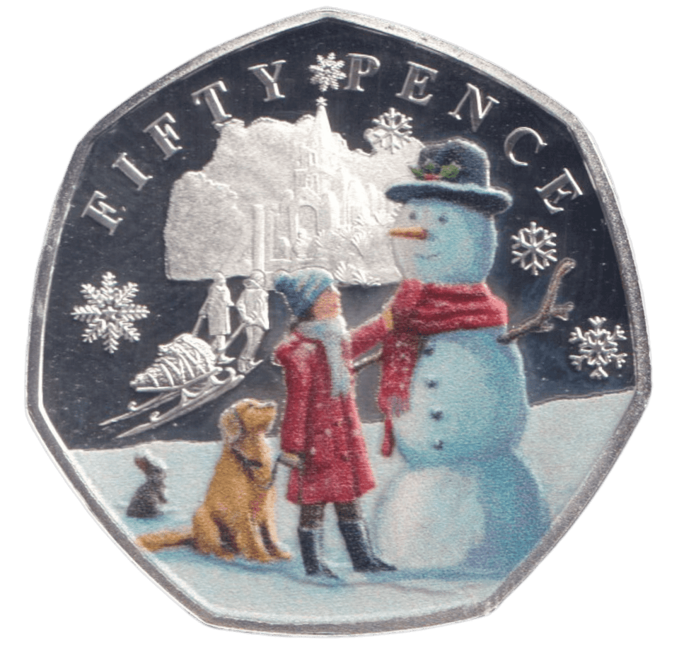 2024 SILVER PROOF 50P COLOURED SNOWMAN BAILIWICK OF GUERNSEY - 50P REGIONAL ISSUES - Cambridgeshire Coins