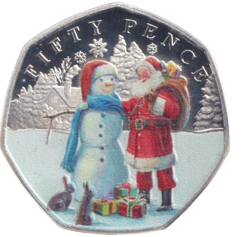 2024 SILVER PROOF 50P COLOURED SNOWMAN BAILIWICK OF GUERNSEY - 50P REGIONAL ISSUES - Cambridgeshire Coins