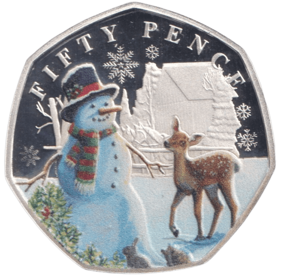 2024 SILVER PROOF 50P COLOURED SNOWMAN BAILIWICK OF GUERNSEY - 50P REGIONAL ISSUES - Cambridgeshire Coins
