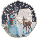 2024 SILVER PROOF 50P COLOURED SNOWMAN BAILIWICK OF GUERNSEY - 50P REGIONAL ISSUES - Cambridgeshire Coins