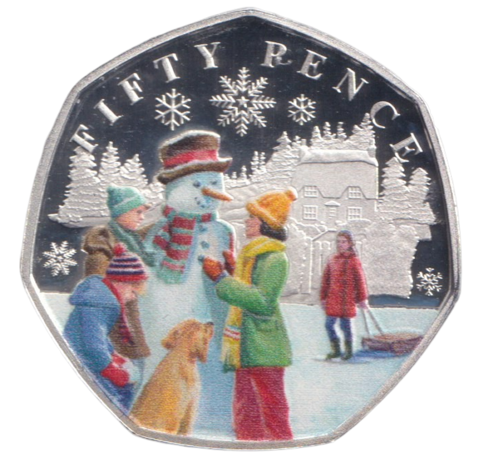 2024 SILVER PROOF 50P COLOURED SNOWMAN BAILIWICK OF GUERNSEY - 50P REGIONAL ISSUES - Cambridgeshire Coins
