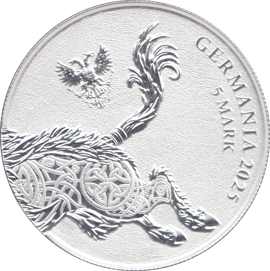 2025 1 OZ FINE SILVER GULLINBURSTI 5 MARKS GERMANY - SILVER WORLD COINS - Cambridgeshire Coins