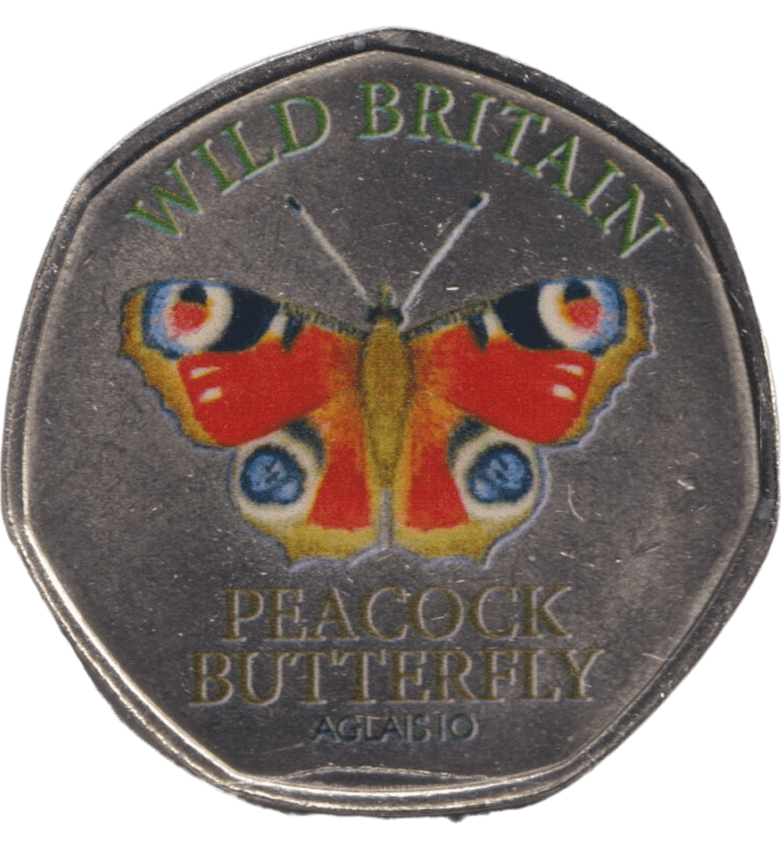 2025 50P SHAPED COINS WILD BRITAIN PEACOCK BUTTERFLY - 50P SHAPED COIN - Cambridgeshire Coins