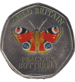 2025 50P SHAPED COINS WILD BRITAIN PEACOCK BUTTERFLY - 50P SHAPED COIN - Cambridgeshire Coins