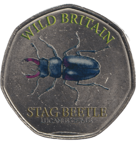 2025 50P SHAPED COINS WILD BRITAIN STAG BEETLE - 50P SHAPED COIN - Cambridgeshire Coins