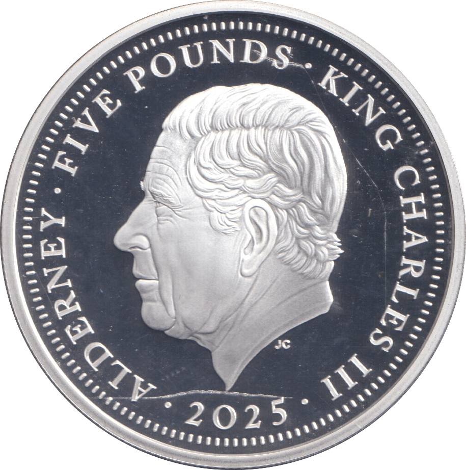2025 SILVER PROOF FIVE POUND ALDERNEY - SILVER WORLD COINS - Cambridgeshire Coins