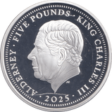 2025 SILVER PROOF FIVE POUND ALDERNEY - SILVER WORLD COINS - Cambridgeshire Coins