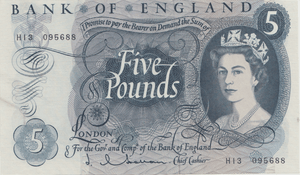 5 POUNDS BANKNOTE HOLLOM REF £5-158 - £5 BANKNOTES - Cambridgeshire Coins