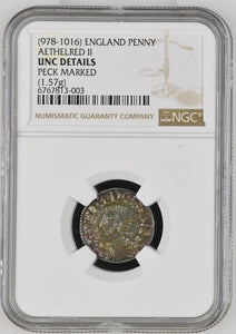 (978-1016) ENGLAND PENNY AETHELRED II ( NGC ) UNC Details PECK MARKED - NGC CERTIFIED COINS - Cambridgeshire Coins