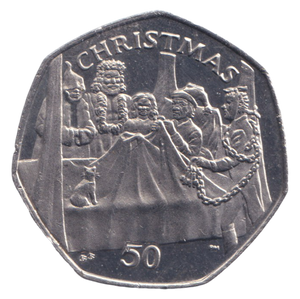 2002 CHRISTMAS 50P SCROOGE ISLE OF MAN ( UNC ) BB