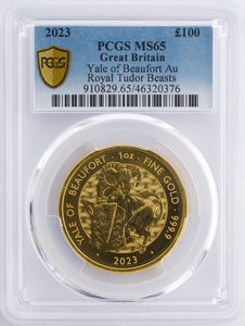 2023 GOLD PROOF YALE OF BEAUFORT AU ROYAL TUDOR BEASTS PCGS MS65