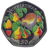 2005 CHRISTMAS 50P PARTRIDGE IN PEAR TREE COLOURED ISLE OF MAN ( BU )