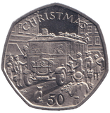 1987 CHRISTMAS LARGE 50P VINTAGE BUS ISLE OF MAN ( UNC ) AA