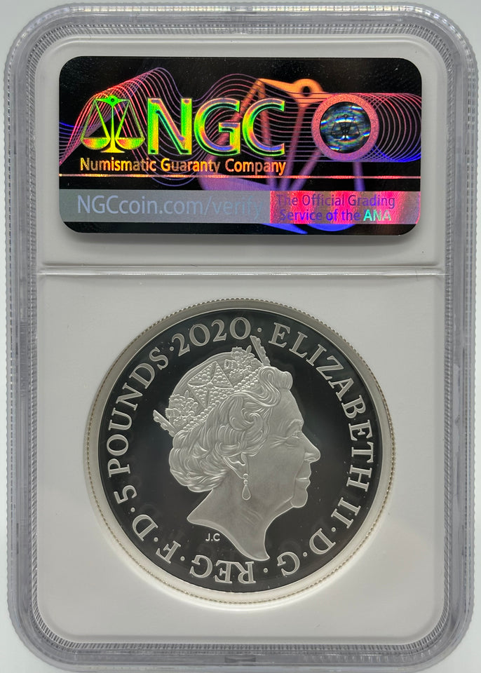 2020 TWO OUNCE SILVER PROOF THE THREE GRACES £5 ( NGC PF70 ULTRA CAMEO )