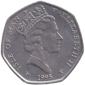 1995 CHRISTMAS LARGE 50P SLEDGE ISLE OF MAN ( UNC ) AA