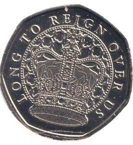 2023 50P SHAPED COIN LONG TO REIGN OVER US CHARLES III CORONATION CONCERT