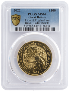 2022 GOLD PROOF LION OF ENGLAND AU ROYAL TUDOR BEASTS PCGS MS64
