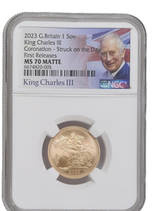 2023 GOLD PROOF SOVEREIGN CORONATION KING CHARLES III NGC MS 70