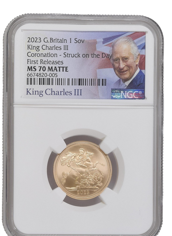 2023 GOLD PROOF SOVEREIGN CORONATION KING CHARLES III NGC MS 70