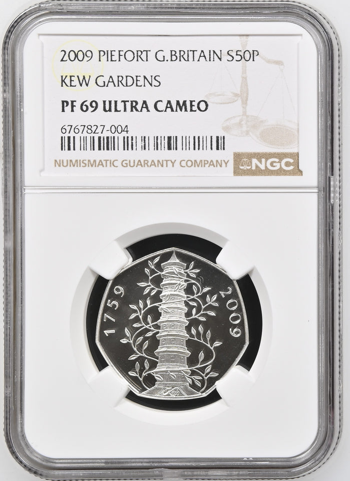 2009 SILVER PROOF PIEDFORT 50P KEW GARDENS PF69 ULTRA CAMEO