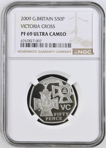 2009 SILVER PROOF 50P VICTORIA CROSS PF69 ULTRA CAMEO