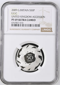 2009 SILVER PROOF 50P UNITED KINGDOM ACCESSION PF69 ULTRA CAMEO