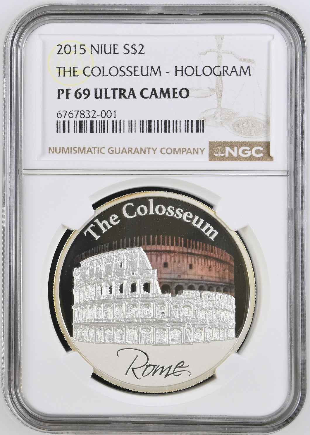 2015 SILVER PROOF NIUE TWO DOLLARS THE COLOSSEUM HOLOGRAM PF69 ULTRA CAMEO TOP POP