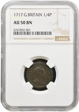 1717 FARTHING 1/4P FARTHING GEORGE I NGC AU 50 BN