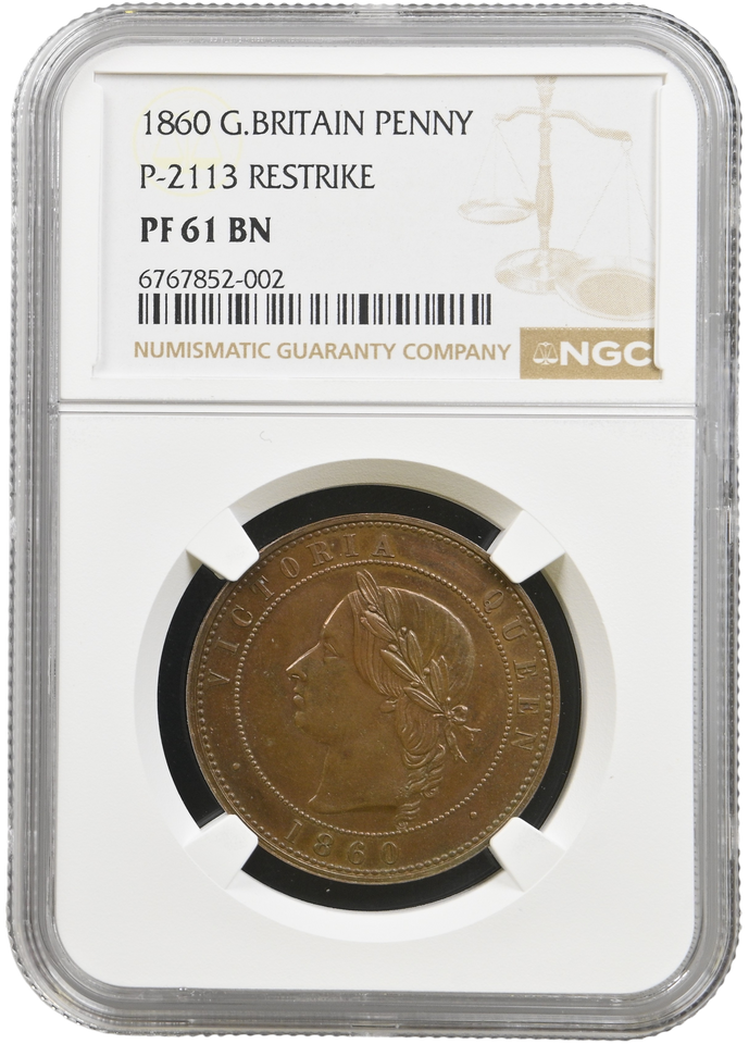 1860 PENNY P-2113 RESTRIKE NGC PF 61 BN