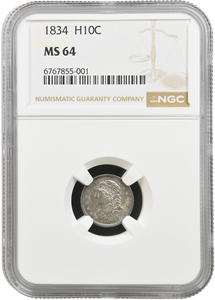 1834 SILVER CAPPED BUST HALF DIME USA H10C NGC MS 64