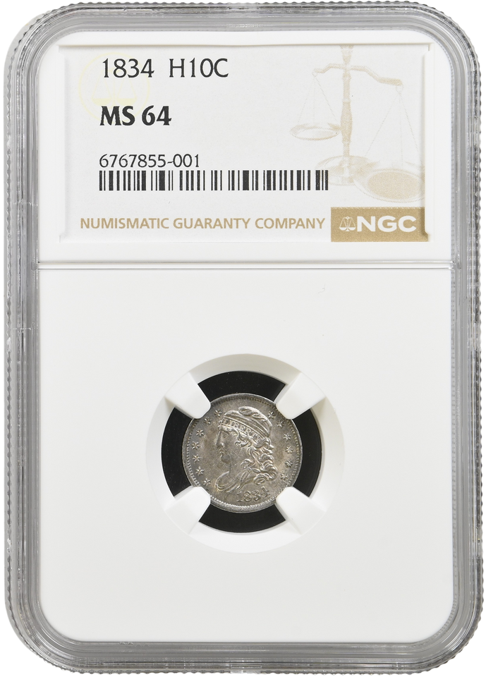 1834 SILVER CAPPED BUST HALF DIME USA H10C NGC MS 64