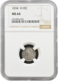 1834 SILVER CAPPED BUST HALF DIME USA H10C NGC MS 64