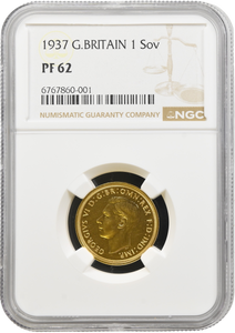 1937 GOLD PROOF SOVEREIGN NGC PF 62