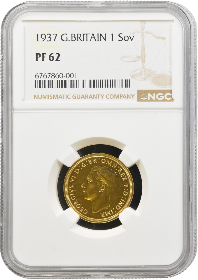1937 GOLD PROOF SOVEREIGN NGC PF 62