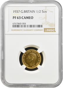 1937 GOLD PROOF HALF SOVEREIGN NGC PF 63 CAMEO