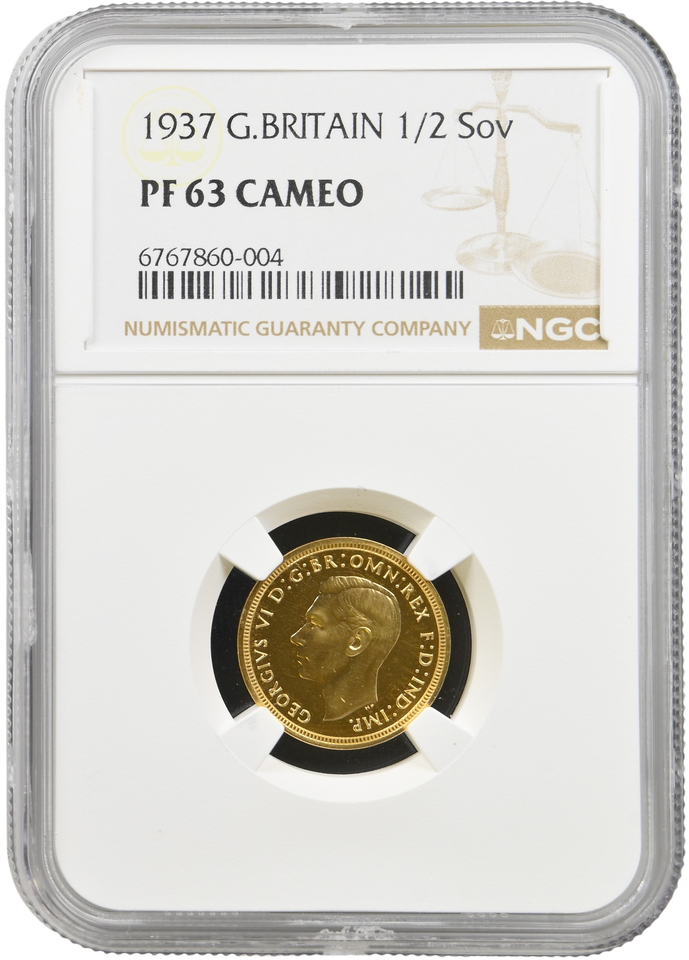 1937 GOLD PROOF HALF SOVEREIGN NGC PF 63 CAMEO