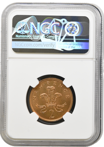 1983 NEW PENCE TWO PENCE MULE ERROR NGC MS 65 RB (RED BROWN ) RARE