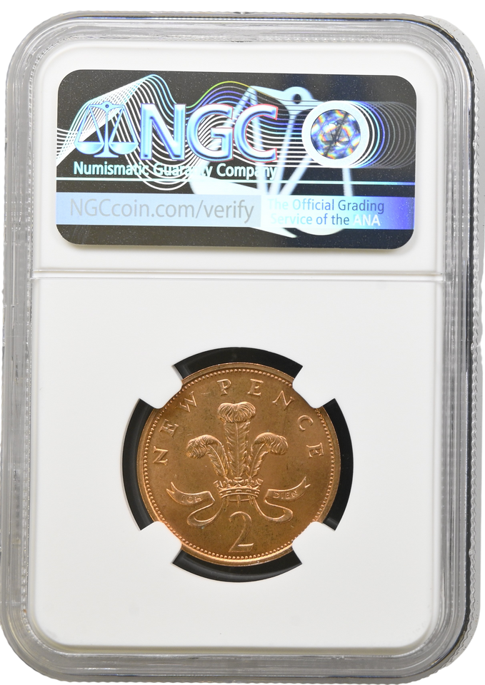 1983 NEW PENCE TWO PENCE MULE ERROR NGC MS 65 RB (RED BROWN ) RARE