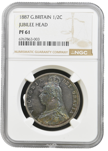 1887 PROOF HALFCROWN NGC PF 61