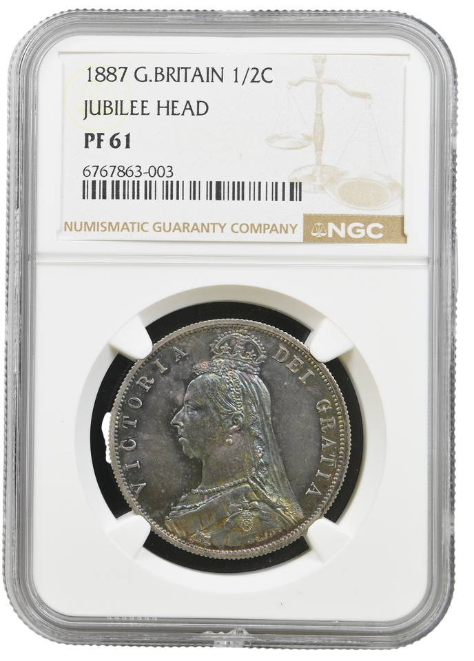 1887 PROOF HALFCROWN NGC PF 61