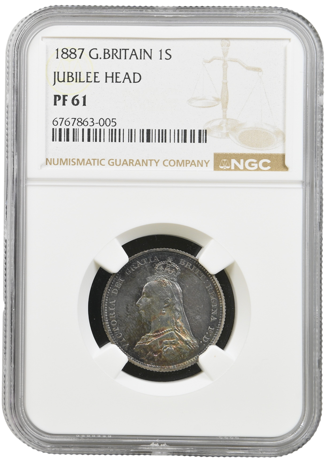 1887 PROOF SHILLING NGC PF 61