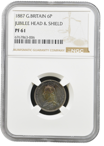 1887 PROOF SIXPENCE NGC PF 62