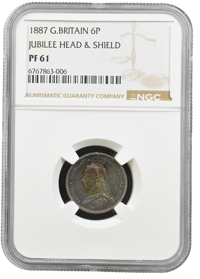1887 PROOF SIXPENCE NGC PF 62