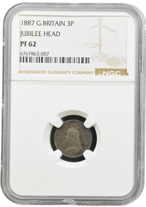 1887 PROOF THREEPENCE NGC PF 62