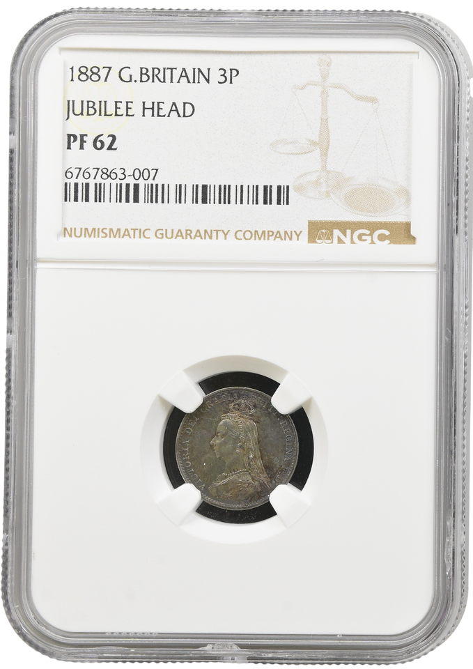 1887 PROOF THREEPENCE NGC PF 62