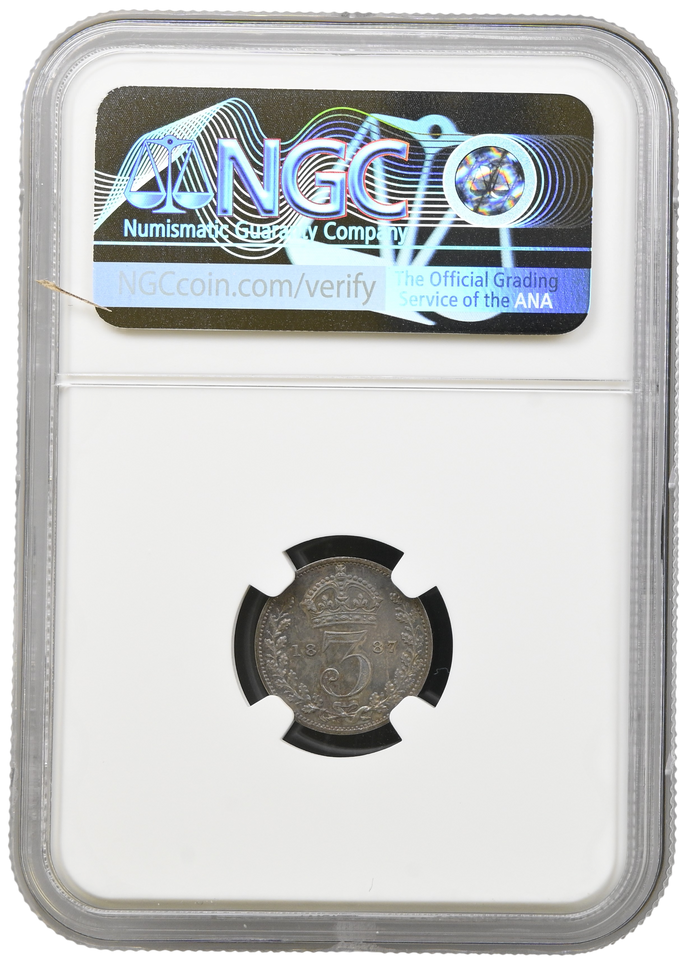 1887 PROOF THREEPENCE NGC PF 62