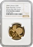 2004 GOLD PROOF 50P ROGER BANNISTER 1ST FOUR MINUTE MILE 50TH ANNIV. PF 69 ULTRA CAMEO NGC